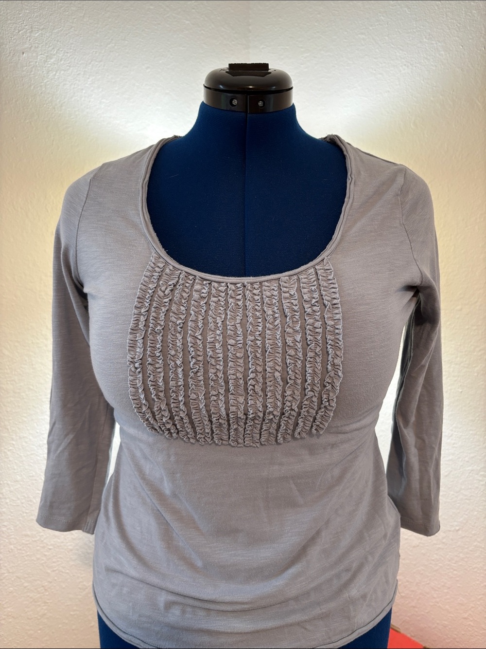 Boden  light soft blue tuxedo Scoop Neck 3/4 Sleeve Top